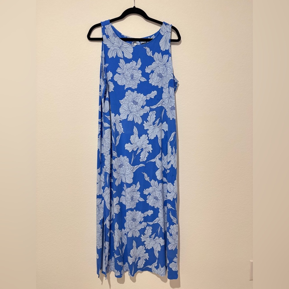 J. Jill The J. Jill Wearever Collection Blue Sleeveless Floral Print Maxi Dress